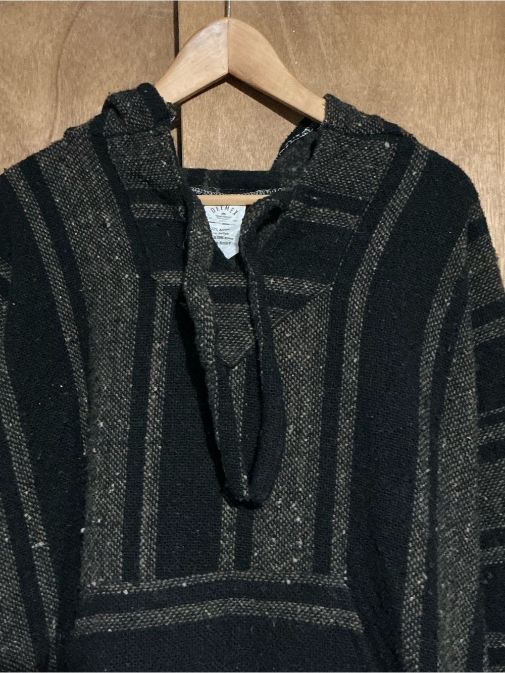 Men's Hooded Crewneck Baja Sweater in Black & Gray